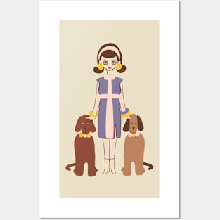 Retro Woman With Her Dogs Posters and Art